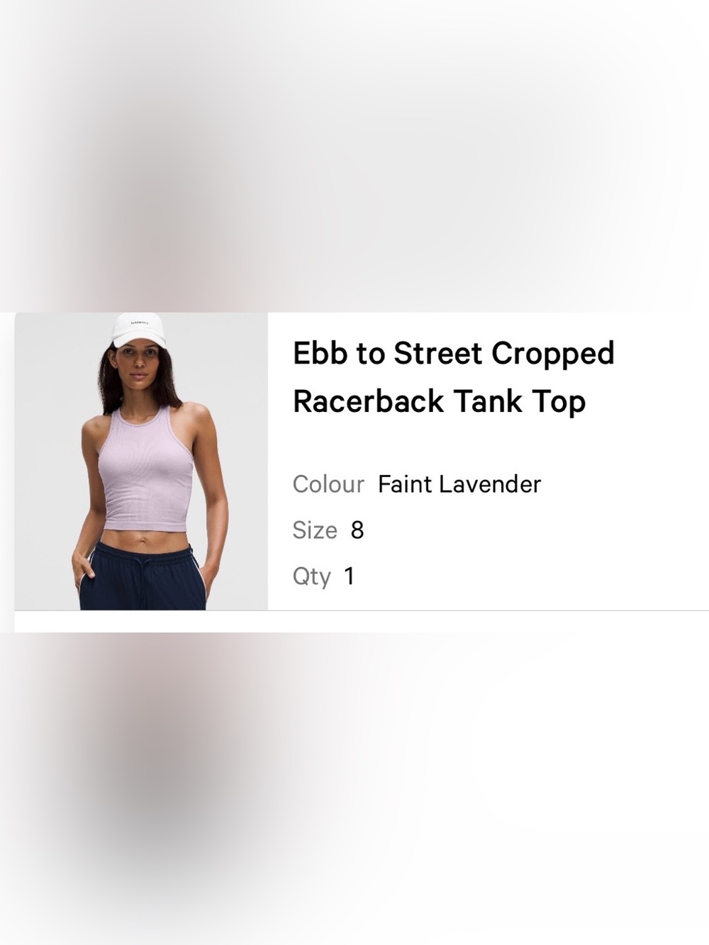 lululemon athletica Faint Lavender Ebb to Street Cropped Racerback Tank Size 8